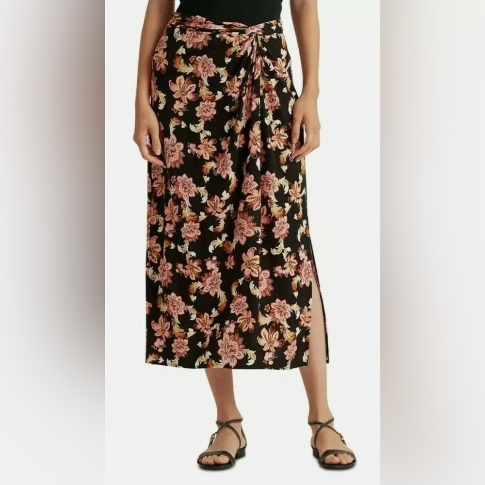 Ralph Lauren Black and Pink Floral Pencil Skirt